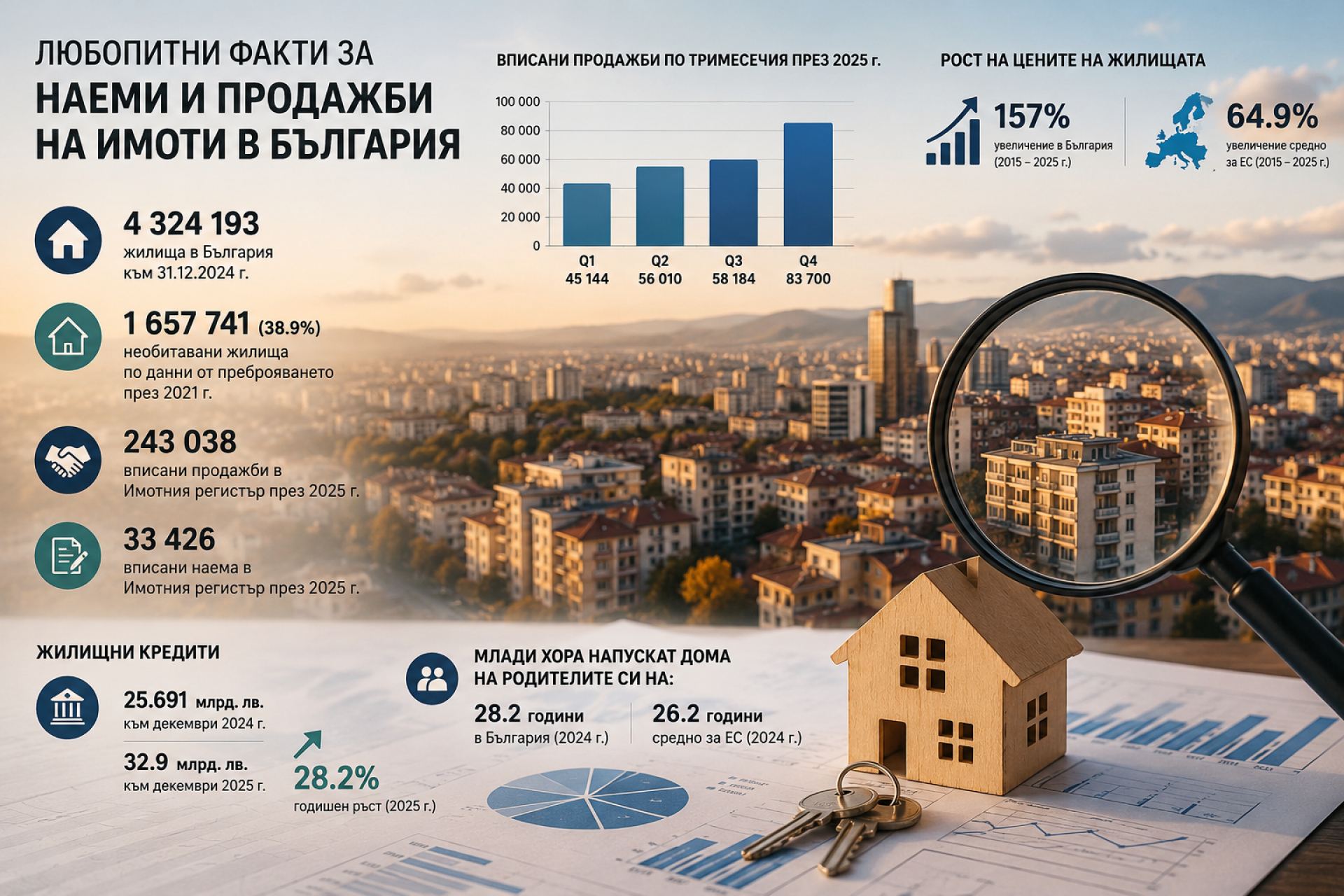 Любопитни факти за наемите и продажбите на имоти в България: пазар на много жилища, много сделки и все по-труден първи дом - Главна снимка